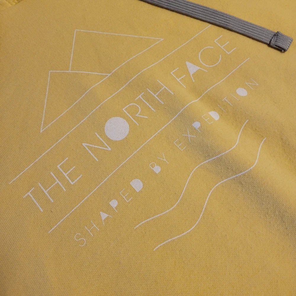 The North Face Yellow Hooded Sweatshirt Medium Cotton Polyester Winter Layer - Picture 3 of 9
